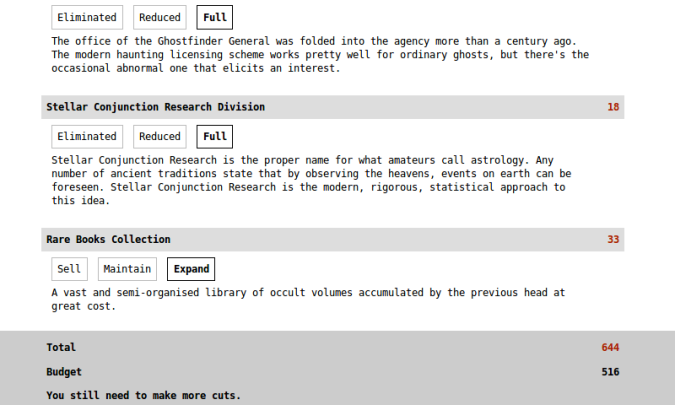 Occult Defence Agency Budgeting Simulator
